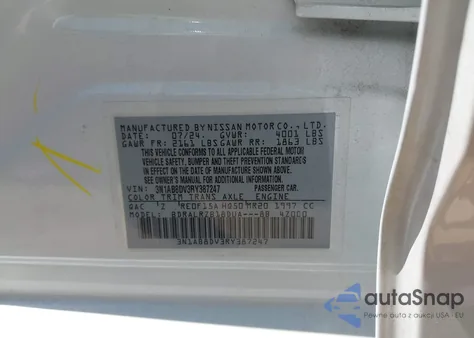 2024 Nissan Sentra Sr Xtronic Cvt from USA, damaged, VIN 3N1AB8DV3RY387247